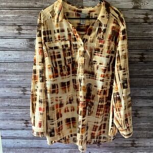 Catherines Women's Long-Sleeved Popover Top Size 2X Beige Brown V-Neck